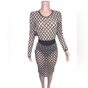 Rare London Black and Cream Sequin Mesh Dress